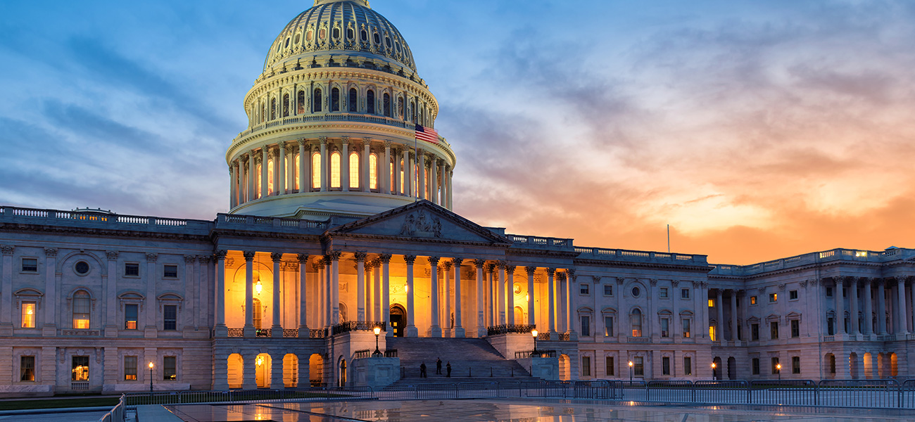 U.S. Capitol at sunset.