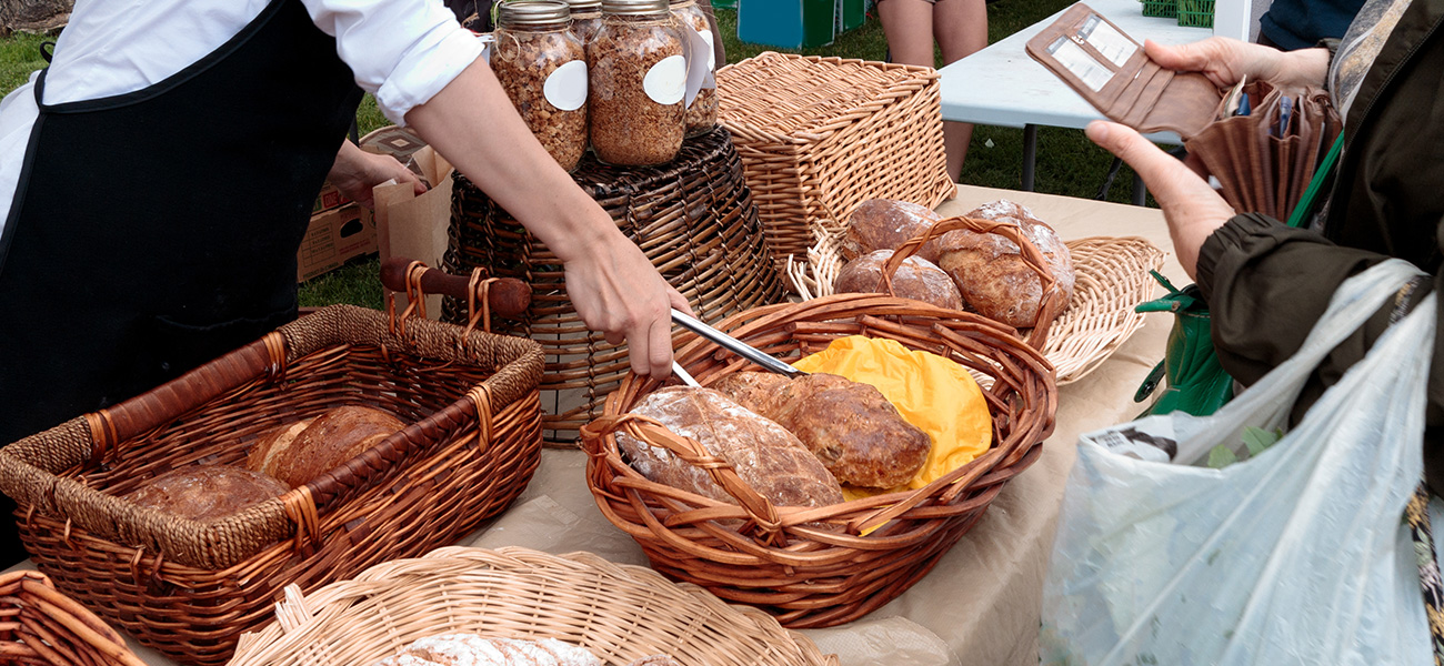 Fresh baked goods at a farmers market.