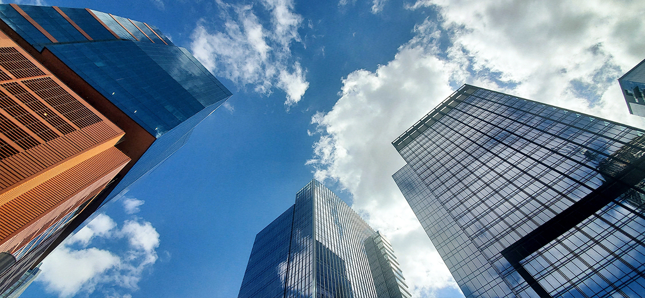High-rise buildings downtown in Austin’s busy business sector.