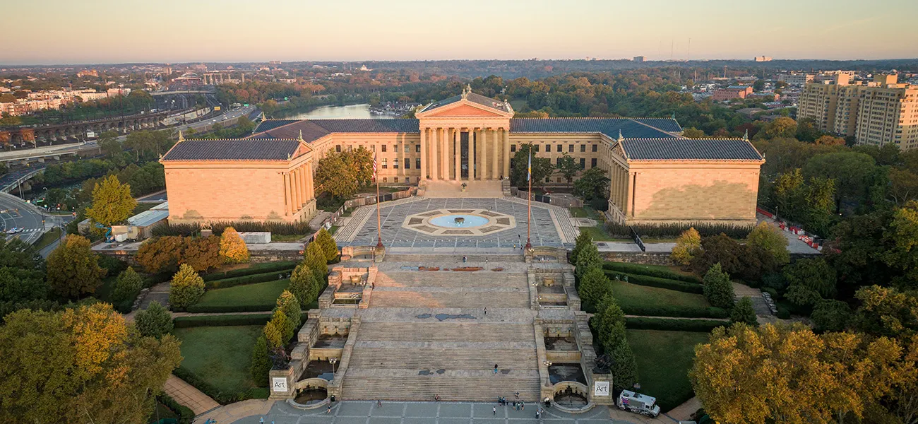 An aerial view of the Philadelphia Art Museum.