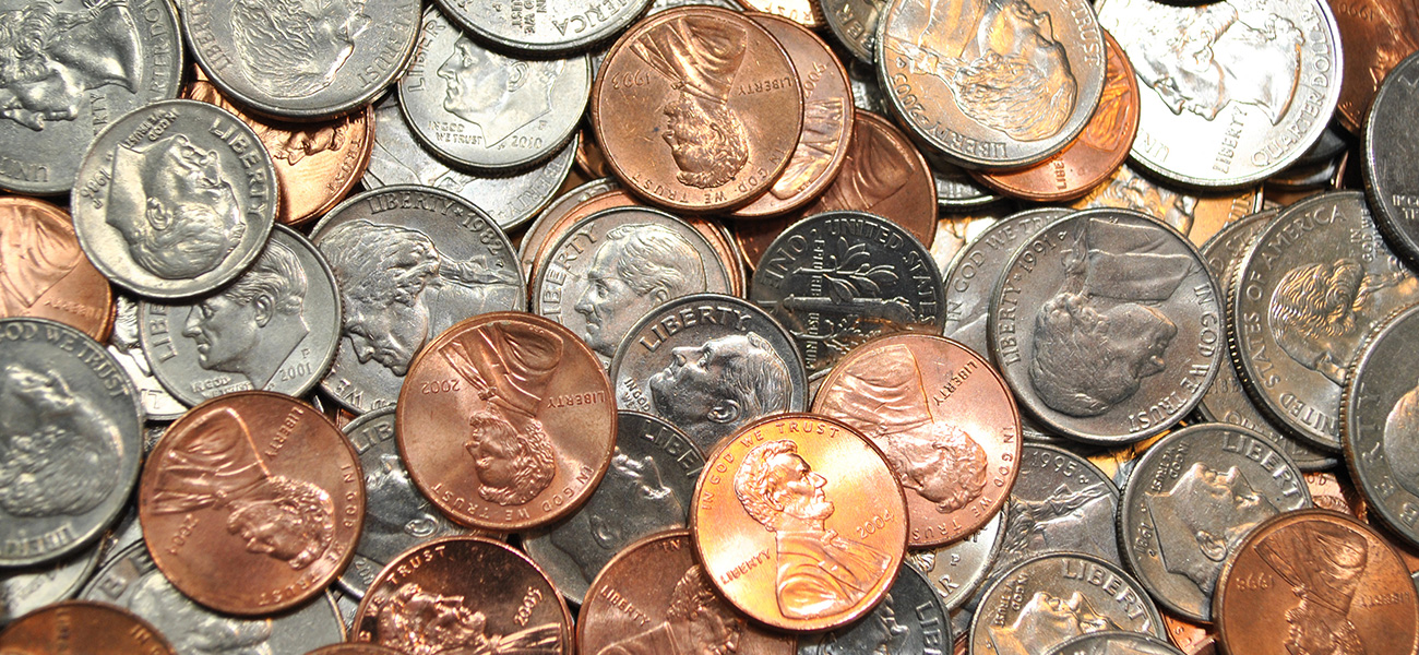 A variety of coins.
