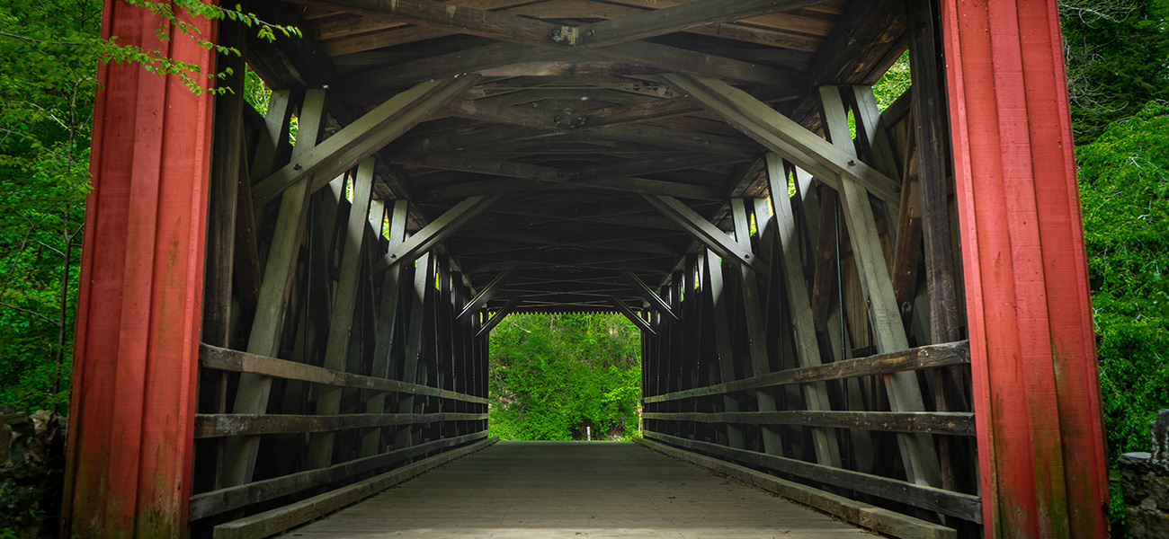 The Thomas Mill covered bridge in Wissahickon Valley Park.